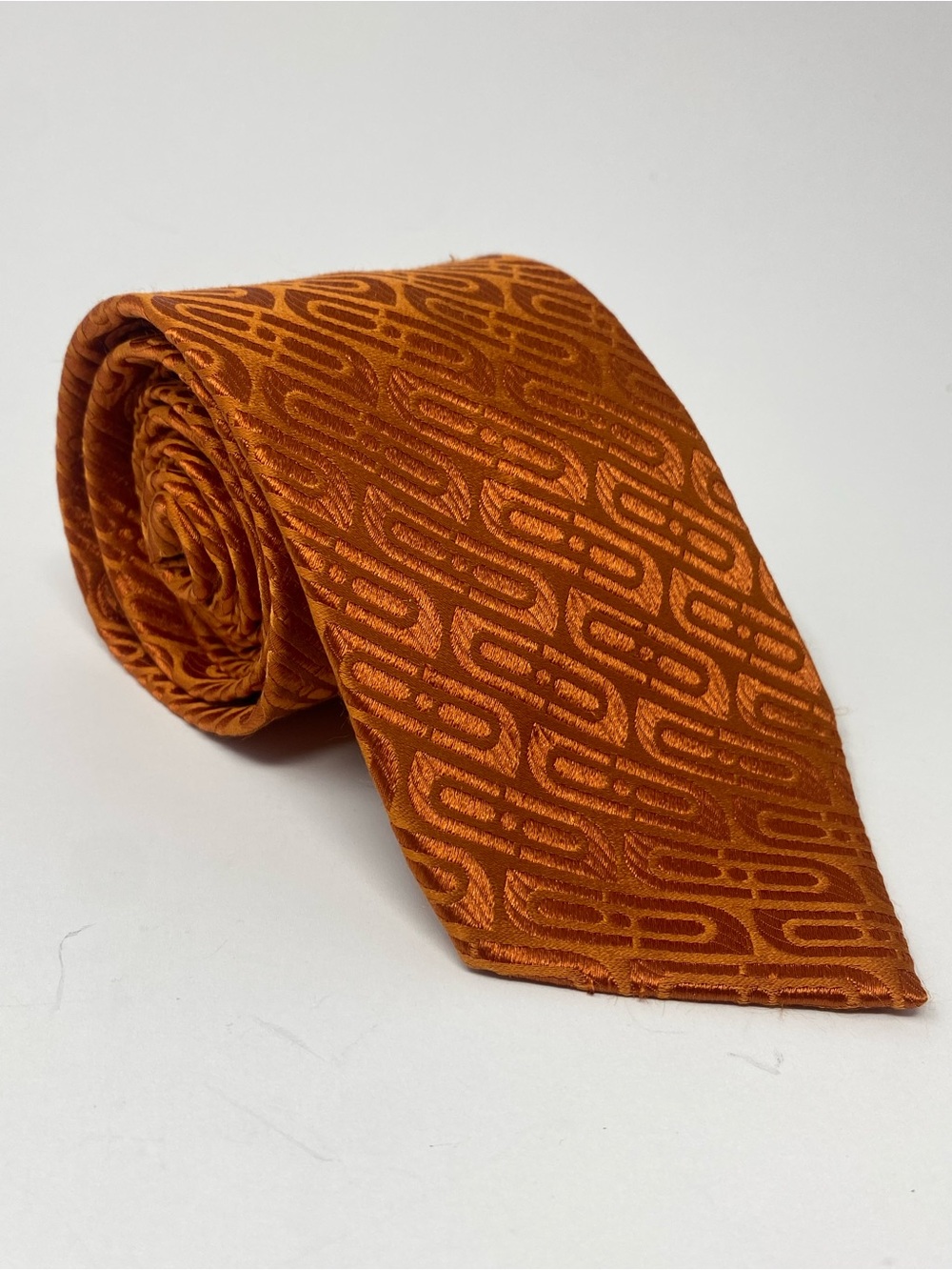 Aquascutum Tie Orange Silk Jacquard Geometric Modern Necktie Neck Tie